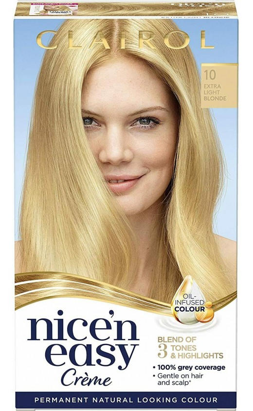 Clairol Nice'n Easy Crème, Natural Looking Oil Infused Permanent Hair Dye, 10 Extra Light Ash Blonde