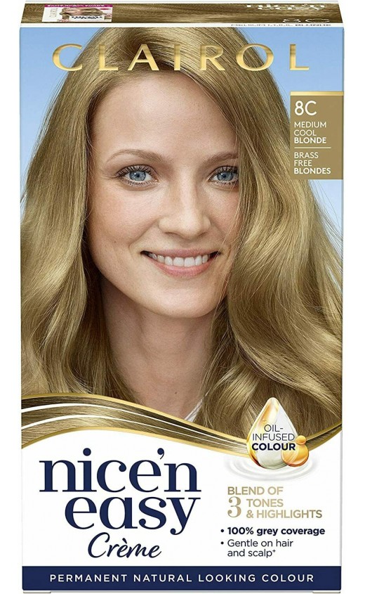 Clairol Nice'n Easy Crème, Natural Looking Oil Infused Permanent Hair Dye, 8C Medium Cool Blonde