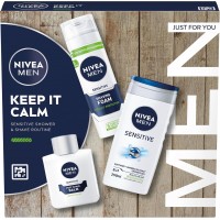 NIVEA MEN Keep It Calm Gift Set (3 Products), Men's Skincare Gift Set for Sensitive Skin with Shower Gel, Shaving Foam, and Post Shave Balm 