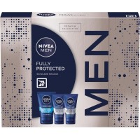 NIVEA MEN Fully Protected Gift Set (3 Products), Men's Skincare Gift Set with Face Wash, Exfoliating Scrub, and Moisturiser, Perfect as Christmas or Birthday Gift for Him 