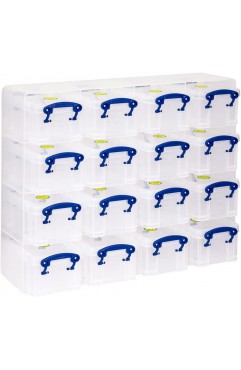 Really Useful Organiser, 16 x 0.3 Litre Storage Boxes in a Clear Plastic Organiser and Clear Boxes