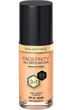 6x Max Factor Facefinity 3-in-1 All Day Flawless Liquid Foundation 30ml - Warm Beige W62