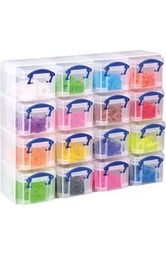  Really Useful Box Organiser, 16 x 0.14 Litre Storage Boxes in a Clear Plastic Organiser and Clear Boxes