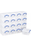 2X Really Useful Box Organiser, 16 x 0.14 Litre Storage Boxes in a Clear Plastic Organiser and Clear Boxes