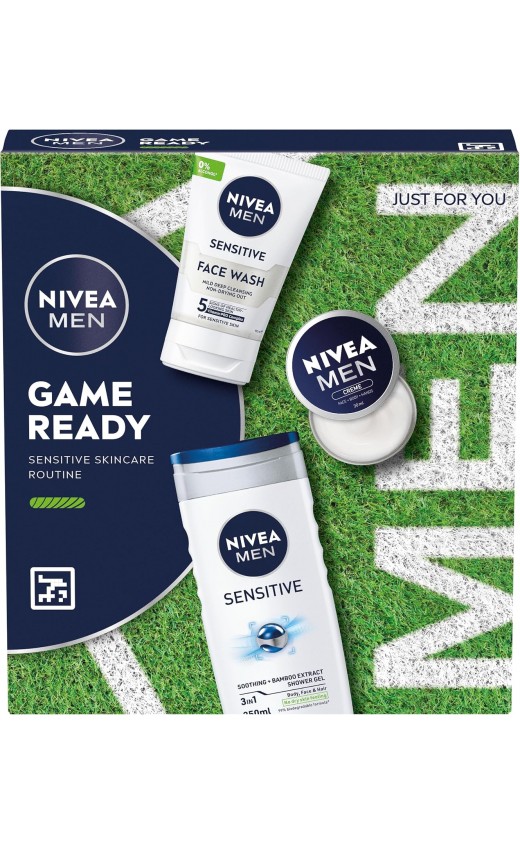NIVEA MEN Game Ready Gift Set (3 Products), Men's Skincare Gift Set with Shower Gel, Face Wash, and Moisturising Creme, Perfect as Christmas or Birthday Gift 