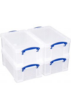 Really Useful Box 9 Litre Plastic Storage Box Clear (Pack of 4)