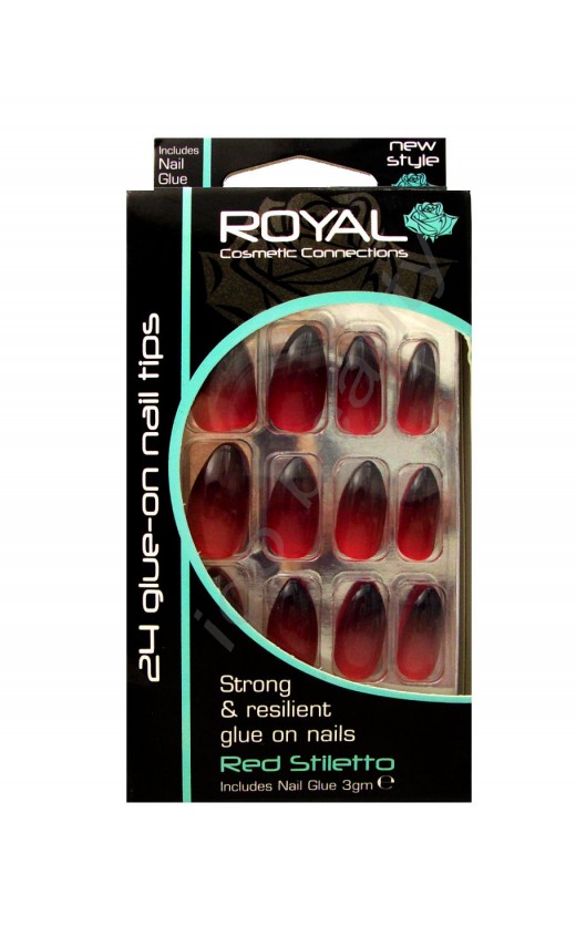 Royal  24 Red Stiletto Nail Tips with 3g Glue - (6 Units )